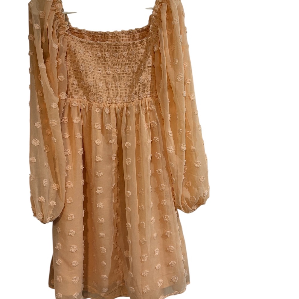 Frilly Short Dress Sheer Long Sleeves Textured Full Baby Doll Style M